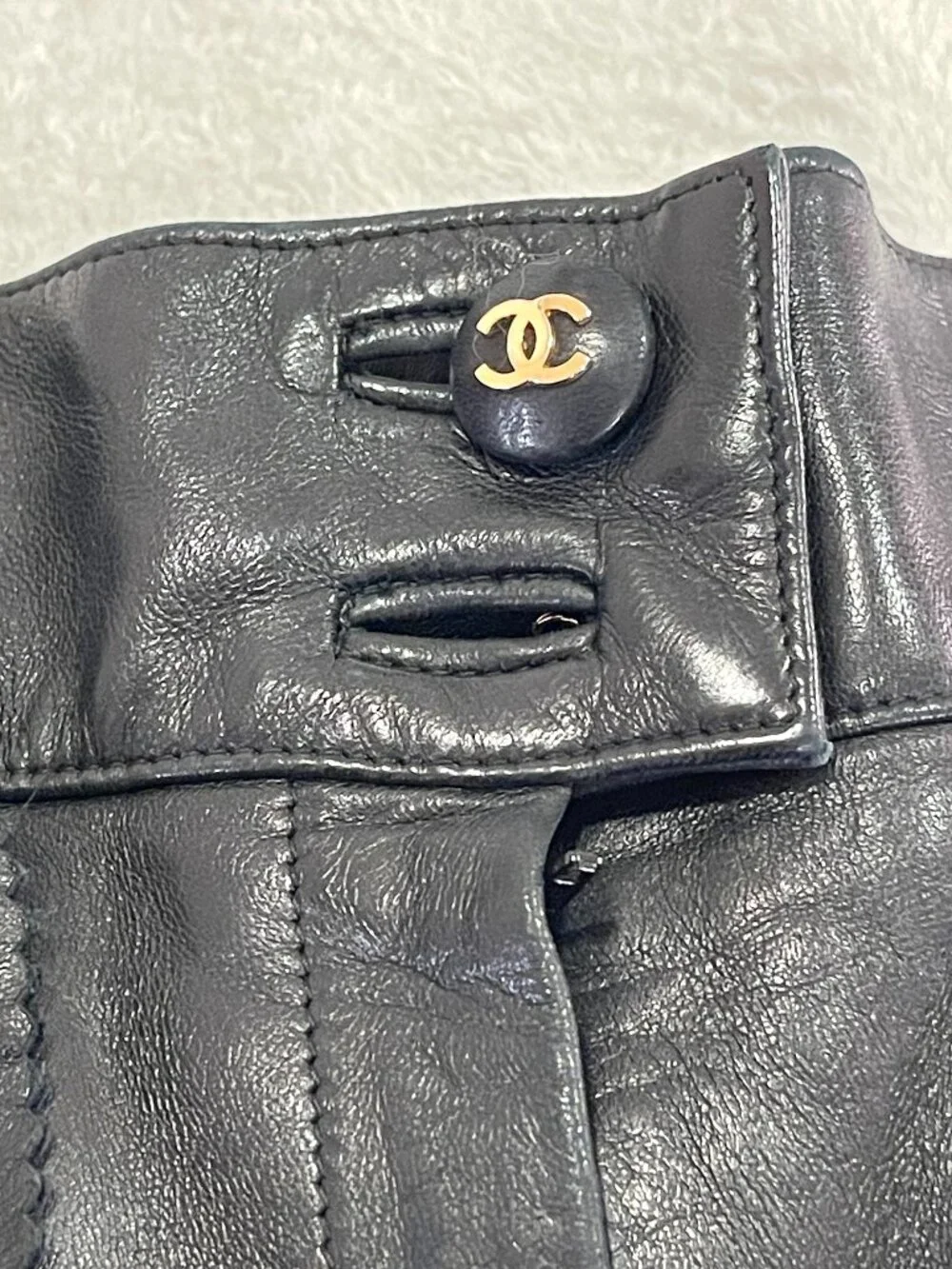 Vintage Chanel Black Leather Pants with Flap Pockets Size 24